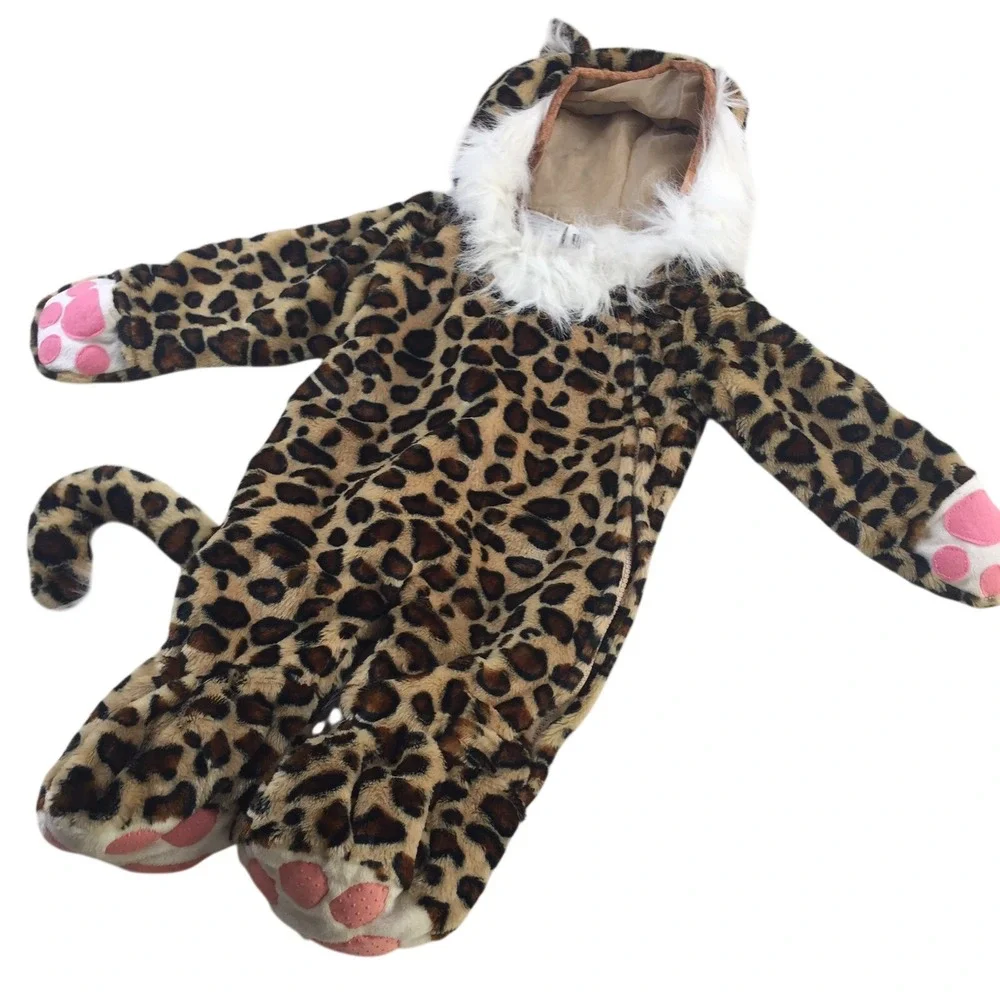 Celebration Creation Bobcat Costume Baby 6-18M Leopard Print Plush Jumpsuit Tail